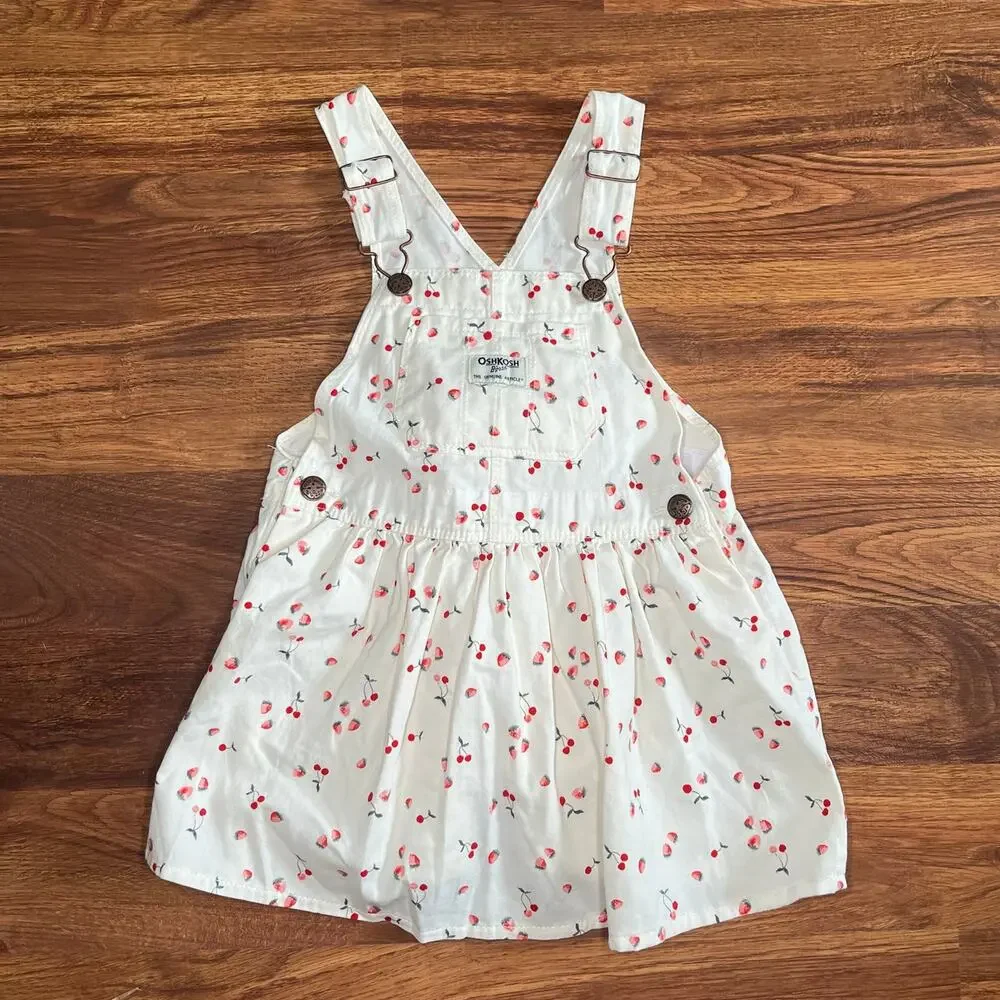 OshKosh B'gosh Girls Cherry and Strawberry Print Overalls Dress